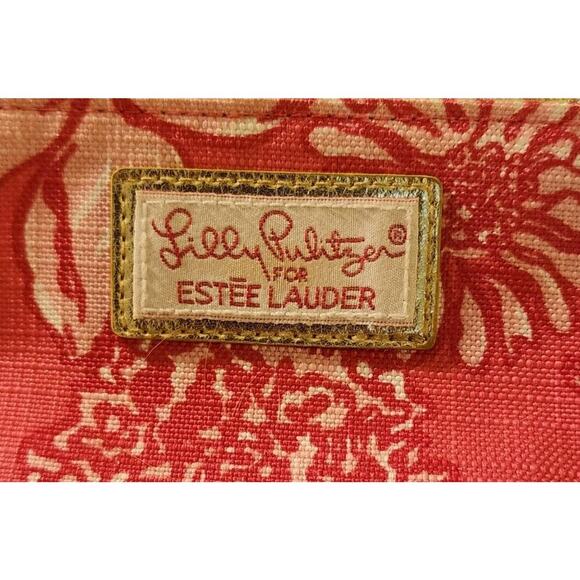 Two Lilly Pulitzer for Estee Lauder PINK Floral Cosmetic Bag Gold Trim Travel - Picture 4 of 5